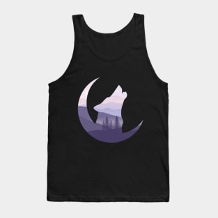 Wolf purple landscape silhouette howling to the moon Tank Top